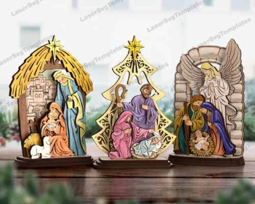 Miniaturas de belenes para corte láser y CNC, diseño vectorial A4