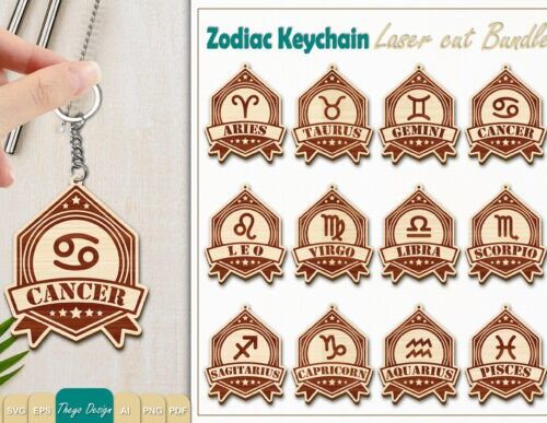 Llavero del zodiaco con diseños para corte láser CNC