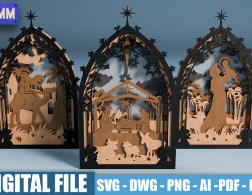 Belen navideño para corte láser y CNC, diseño festivo