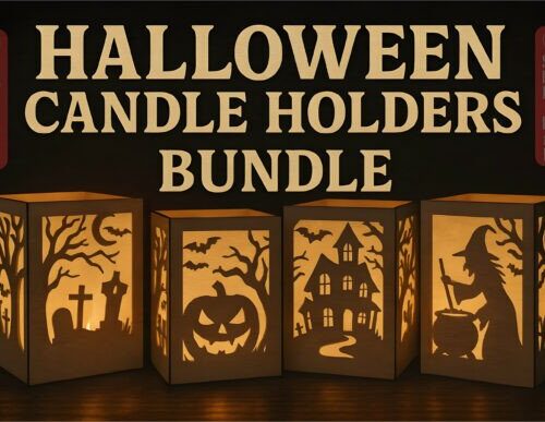 Paquete de portavelas Halloween para corte láser