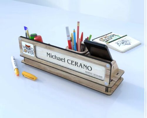 Organizador de escritorio personalizable para corte láser y CNC, MDF A3