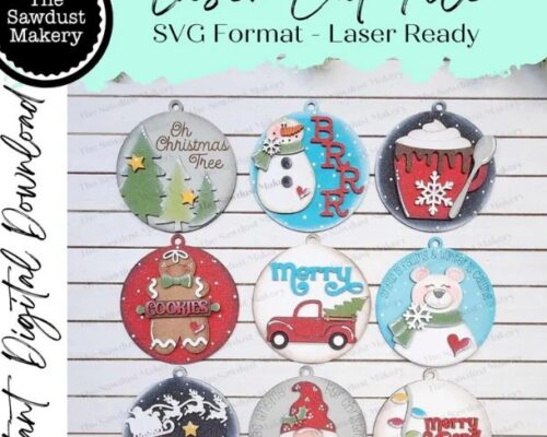 Adornos navideños para corte láser y CNC, pack 10 piezas MDF