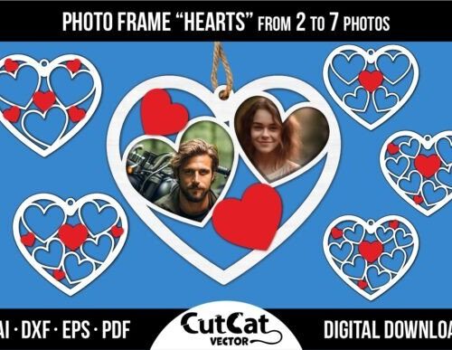 6 marcos de fotos colgantes «Corazones»