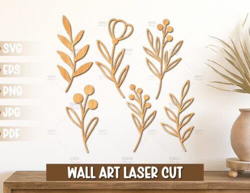 Arte mural floral botánico para corte láser y CNC