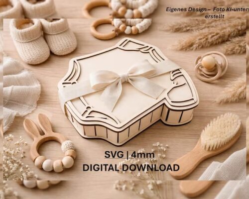 Caja para bebé decorativa con diseño para corte láser y CNC