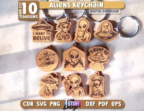 Llaveros alienígenas para corte láser y CNC, archivos SVG y DXF incluidos