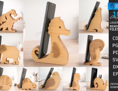Soporte para teléfono en forma de oso con diseño para corte láser y CNC