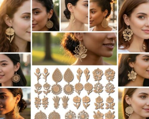 Pendientes florales botánicos para corte láser y CNC
