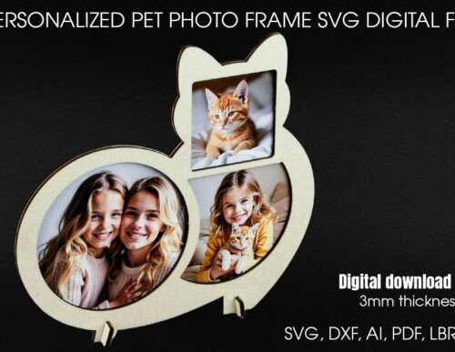 Marco de fotos de gato para corte láser y CNC, archivos SVG y DXF incluidos