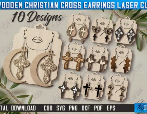 Pendientes cruz cristiana para corte láser