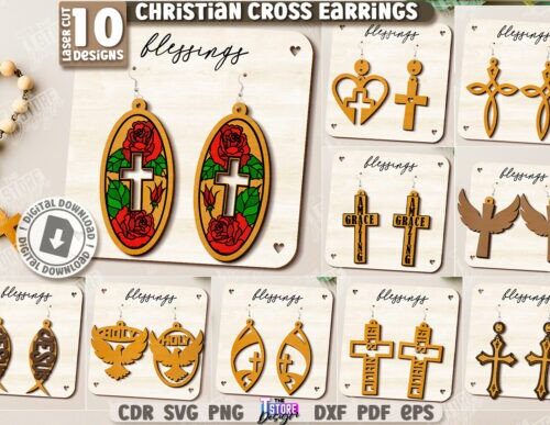 Pendientes Cruz Cristiana para corte láser