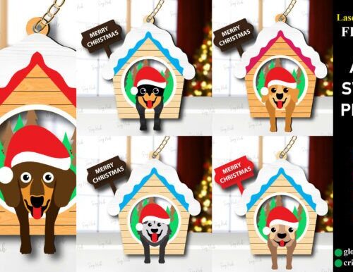 Perros navideños para corte láser y CNC, ideal para decoración