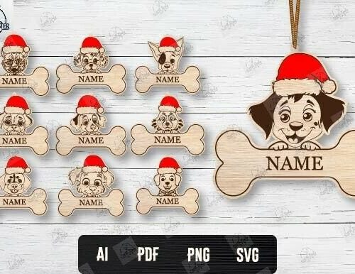 Adornos navideños perro hueso para corte láser y CNC