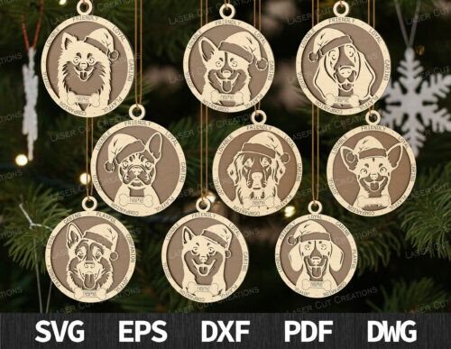 Adornos navideños para perros de MDF, ideal para corte láser y CNC