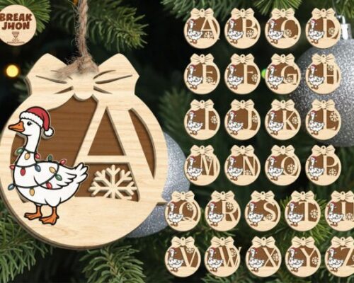Adorno navideño con monograma de ganso para corte láser CNC