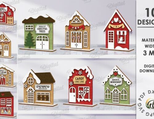 Paquete de casas navideñas para corte láser y CNC