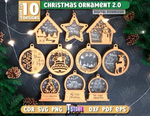 Adornos Navideños para corte láser y CNC, archivos SVG y DXF incluidos