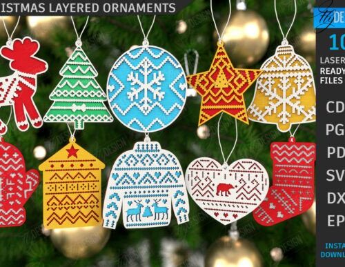 Adornos navideños para corte láser y CNC, 10 x A3 MDF, 420x300x3 mm