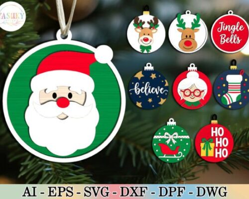 Adornos navideños redondos para corte láser y CNC, ideal para decoración