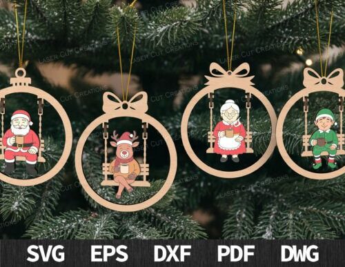 Adornos navideños con forma de columpio para corte láser y CNC