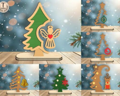 Soporte Navideño para árbol, decoración láser y CNC