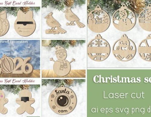 Adornos navideños para corte láser y CNC, diseño de MDF perfecto para manualidades