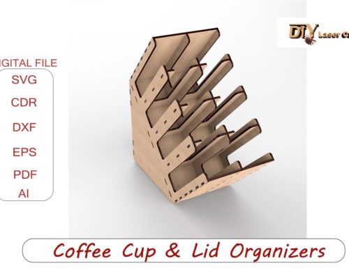 Organizador para tazas y tapas de café — Diseño para corte láser (MDF A3 420×300×3 mm)