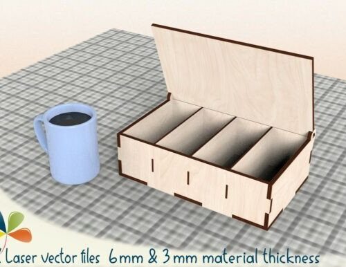 Caja organizadora para palitos de café para corte láser y CNC