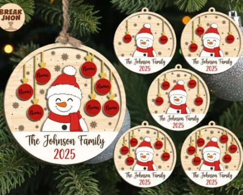 Adorno navideño personalizado con nombre familia para corte láser y CNC