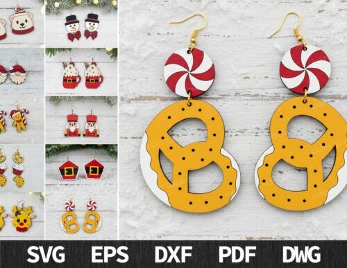 Pendientes navideños para corte láser, archivos SVG y DXF incluidos