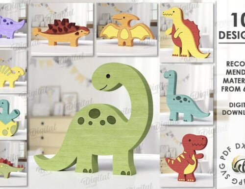 Lindo paquete de adornos de dinosaurios