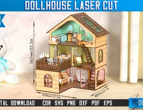 Paquete de muebles para casa de muñecas ideal para corte láser y CNC
