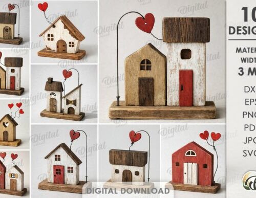 Casas de madera flotante para corte láser y CNC, perfecto para decoración y manualidades