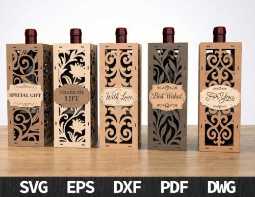 Elegante caja de regalo de vino para eventos especiales con archivos para corte láser y CNC