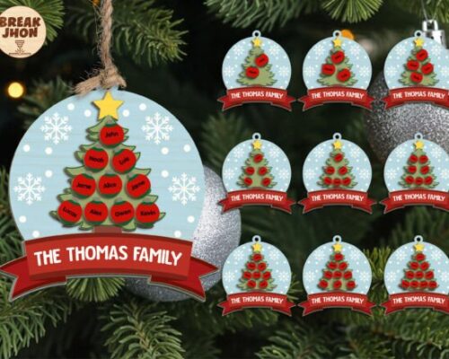 Adorno para árbol Navidad personalizado con nombre familia