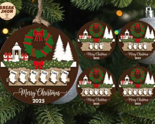 Adorno navideño familiar para corte láser y CNC, diseño personalizado