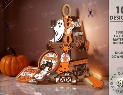 Decoración Halloween para corte láser y CNC, pack de bandejas escalonadas