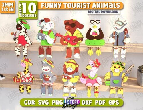 Paquete de divertidos animales turísticos
