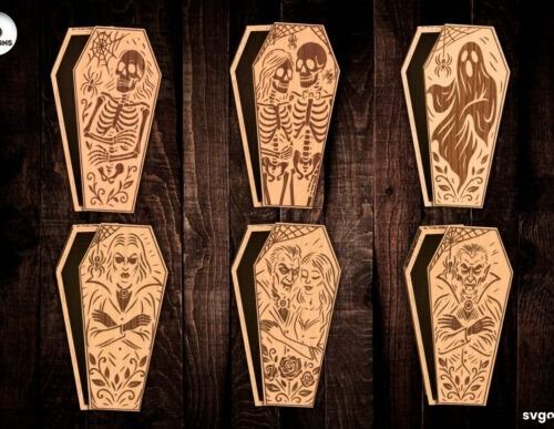 Decoración Halloween para corte láser y CNC, pack de diseños de ataúdes