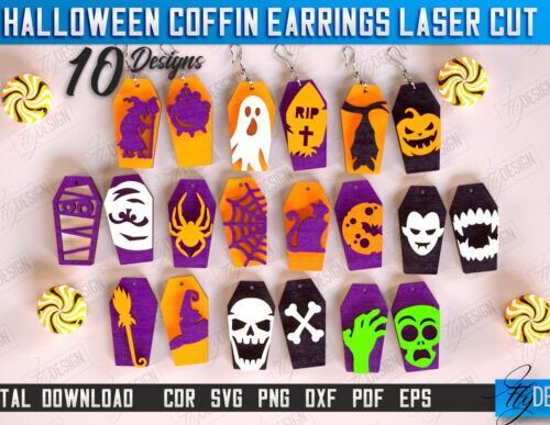 Pendientes Halloween para corte láser y CNC, archivos SVG y DXF