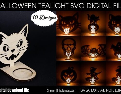 Diseños de velas de té Halloween para corte láser y CNC