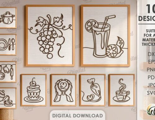 Pack de artes de cocina para corte láser y CNC, ideal para manualidades