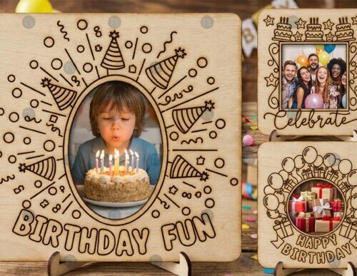 Marco de fotos Cumpleaños para corte láser y CNC, diseño personalizado incluido