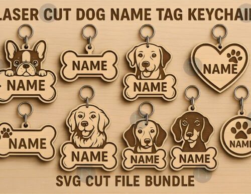 Llavero con placa personalizada para perro en MDF