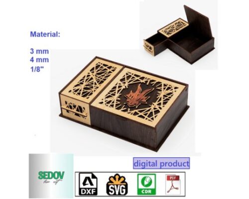 Caja decorativa para baratijas con tapa y cajón para corte láser
