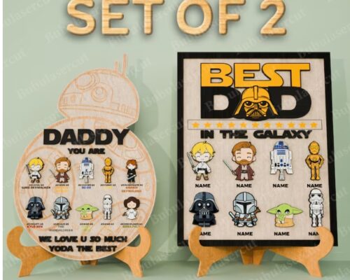 Letrero personalizado con el nombre de papa e hijos de star wars