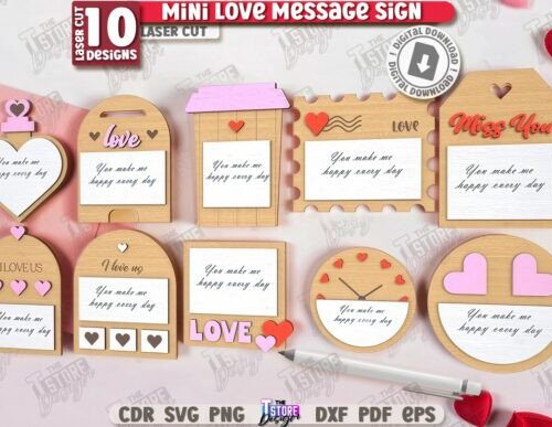 Mini letreros de amor para corte láser y CNC, archivos SVG y DXF incluidos