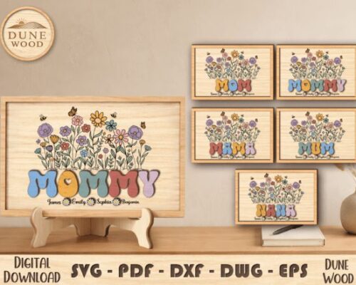 Cuadro floral dedicado a mamá para corte láser y CNC, formato A3