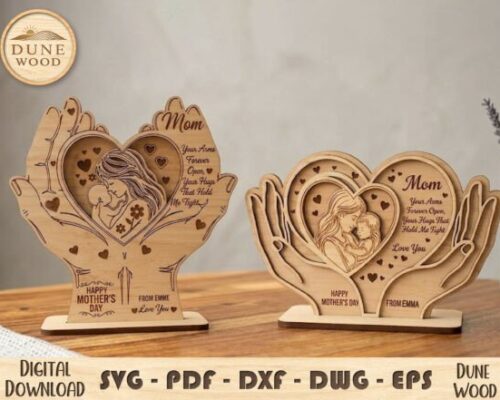 Corazón en forma de mano para Día de la Madre con archivos SVG y DXF incluidos