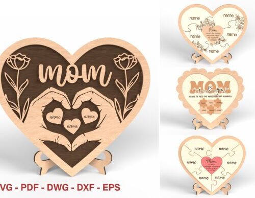 Paquete de letreros de rompecabezas de corazón para el Día de la Madre